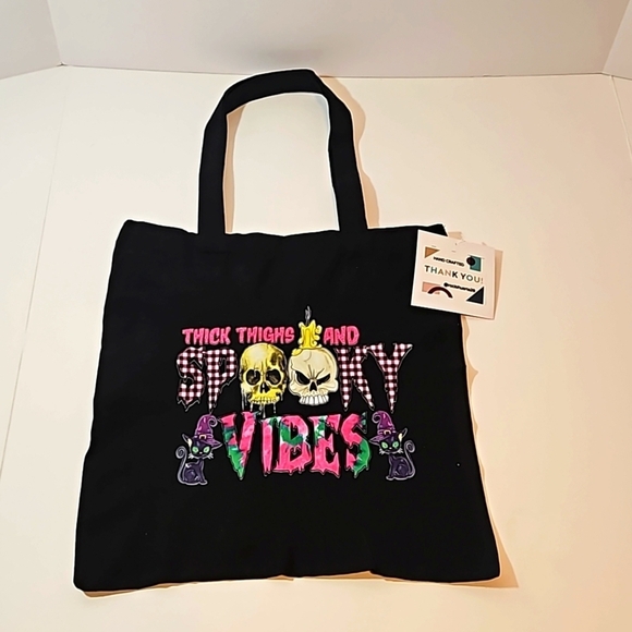 Skull Tote Bag Halloween Goth Reusable Cotton Canvas Purse - Picture 7 of 17